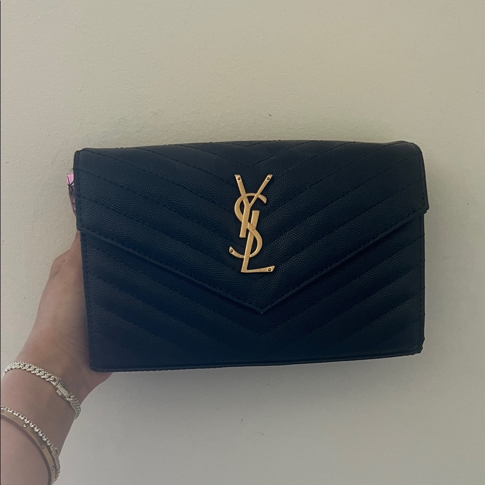Ysl Black Quilted Bag with Gold Accents